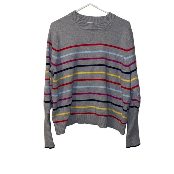 La Ligne Stripe Sweater Crew Neck Size 2X Gray, Red, Yellow 3% Cashmere - Picture 1 of 7